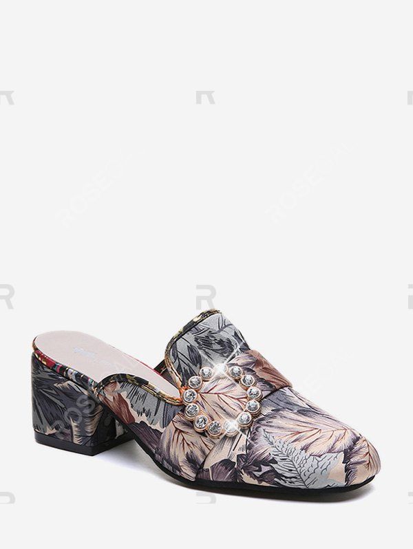 

Rhinestone Buckle Printed Loafer Pumps, Gray