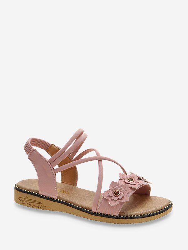 

Floral Ankle Strap Flat Sandals, Light pink