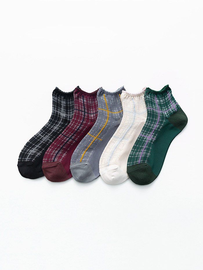 

5 Pairs of Checked Socks, Multi-a