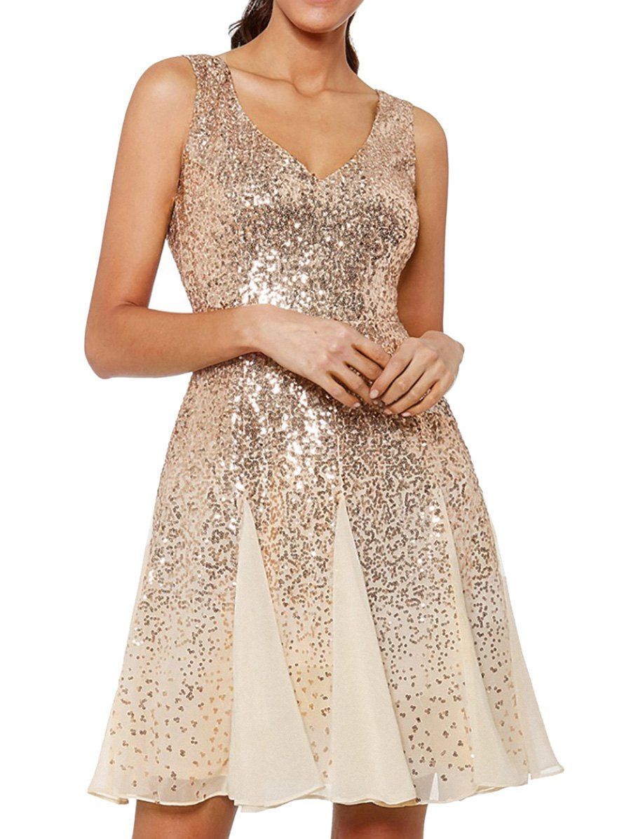 

Sparkly Sequined Mesh Party Dress, Champagne gold