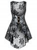 Heathered Flare Cami Top and Pointed Hem Lace Vest -  