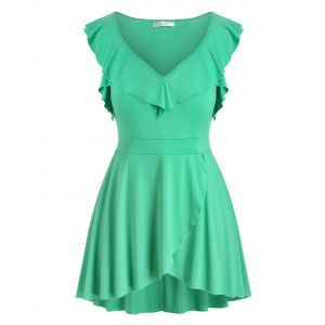

Solid Ruffles Overlap Plus Size Tank Top, Green