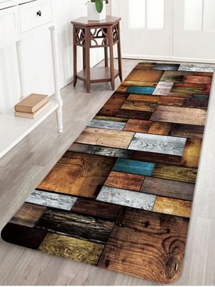 Tapis de Sol Absorbant Motif Planches en Bois Colorées
