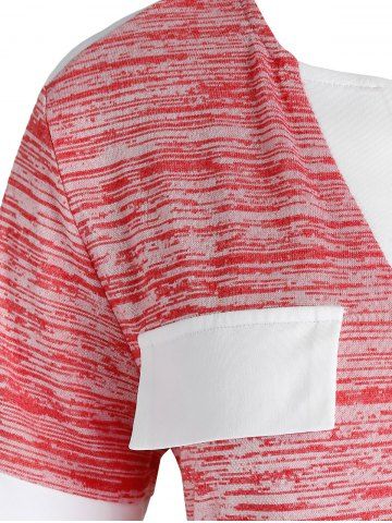 

Plus Size Marled Contrast Trim Henley T Shirt, Pink