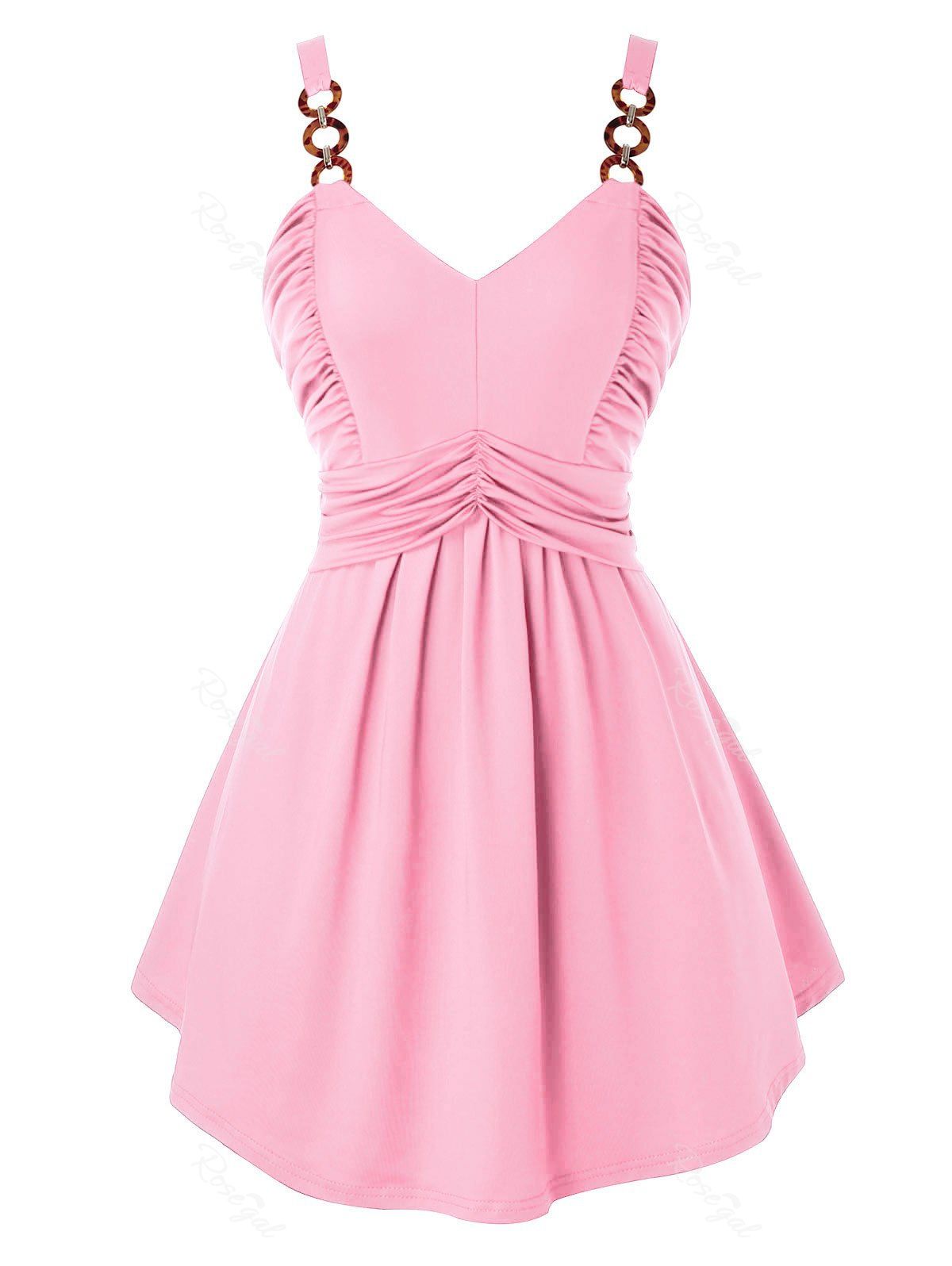 Plus Size Ruched Ring A Line Backless Tank Top, Pig pink
