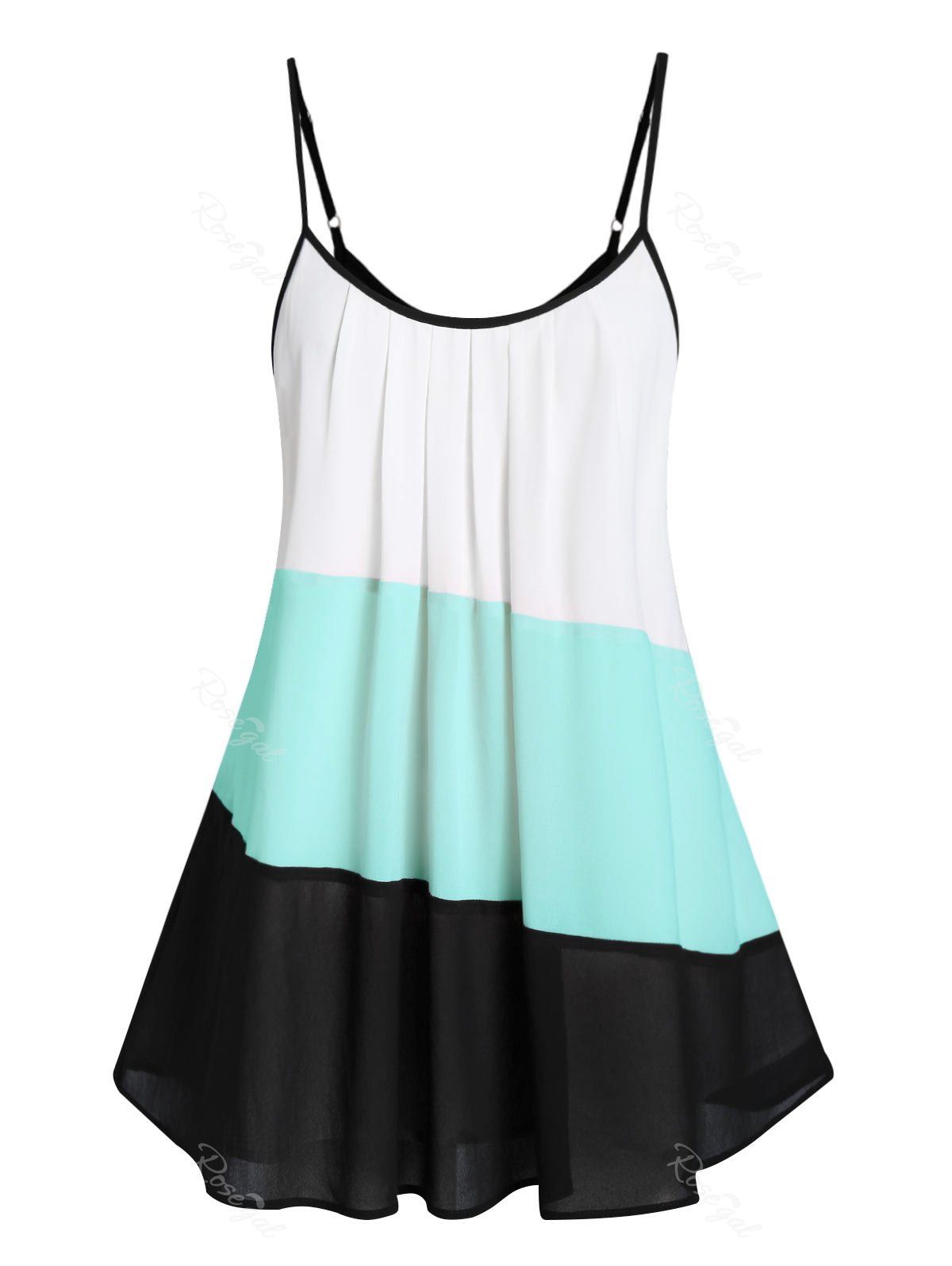 

Plus Size Cami Flare Color Block Tank Top, Light cyan
