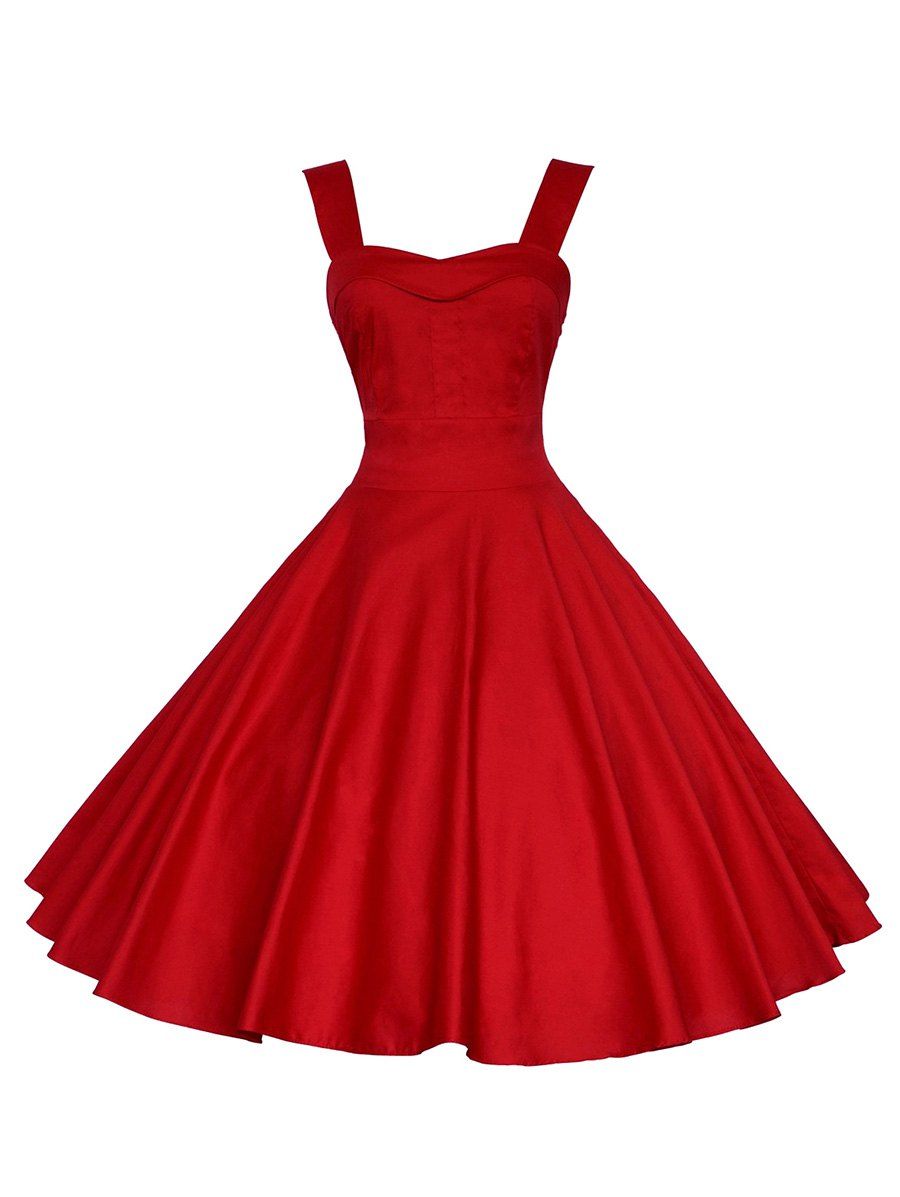 

Sweetheart Neck Foldover A Line Retro Dress, Lava red