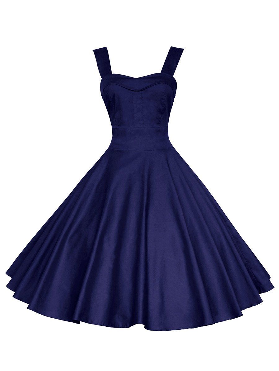 

Sweetheart Neck Foldover A Line Retro Dress, Deep blue