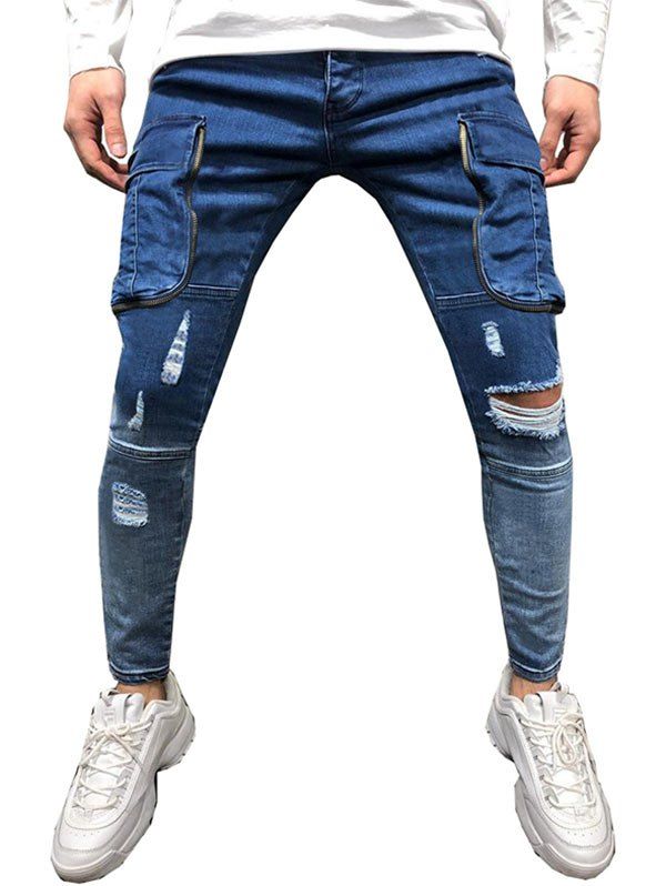 

Pocket Design Ripped Casual Jeans, Cobalt blue