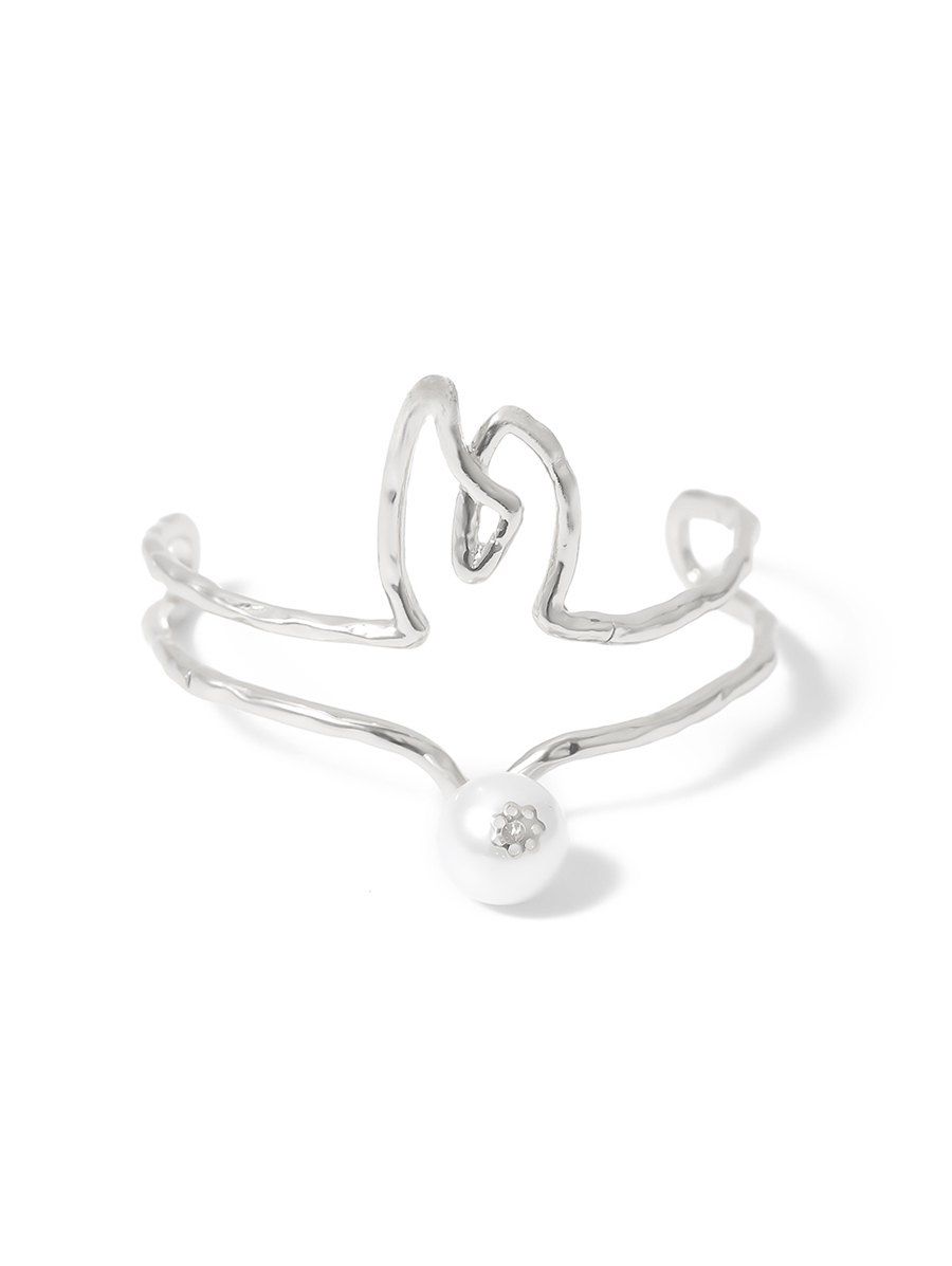 

Faux Pearl Hollow Out Cuff Bracelet, Silver