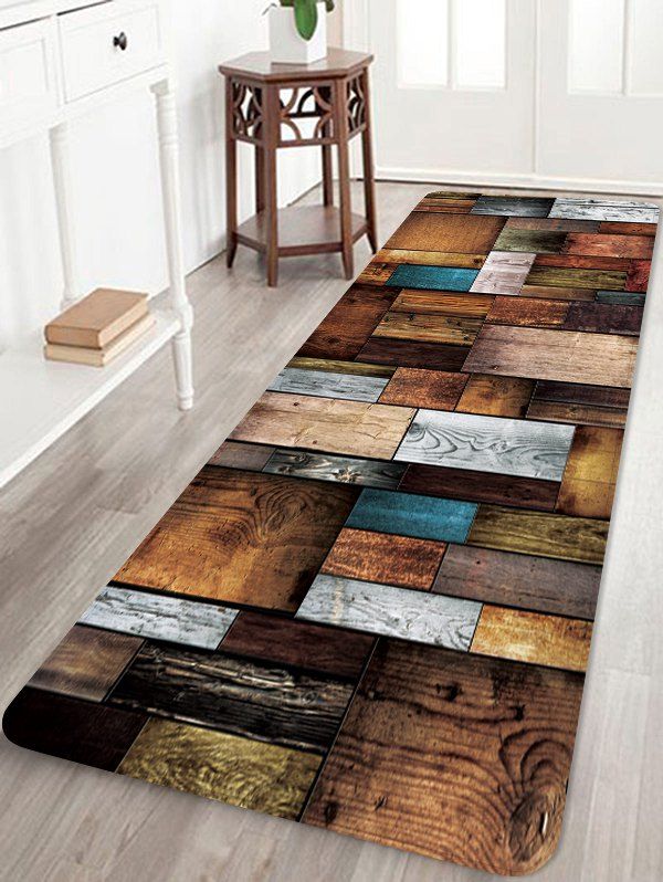 

Colorful Wooden Board Pattern Water Absorption Floor Area Rug, Dark goldenrod