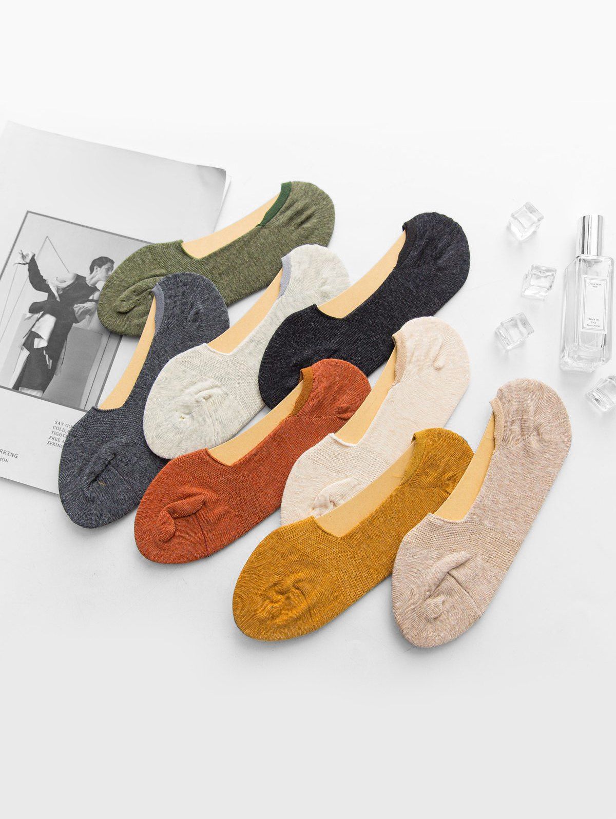 

8 Pairs Anti-slip Solid Invisible Socks Set, Multi-a