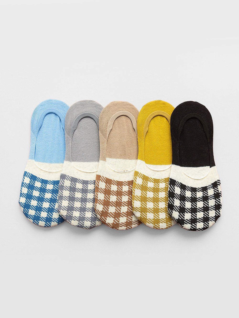 

5Pairs Summer Plaid Pattern Invisible Socks Set, Multi-a