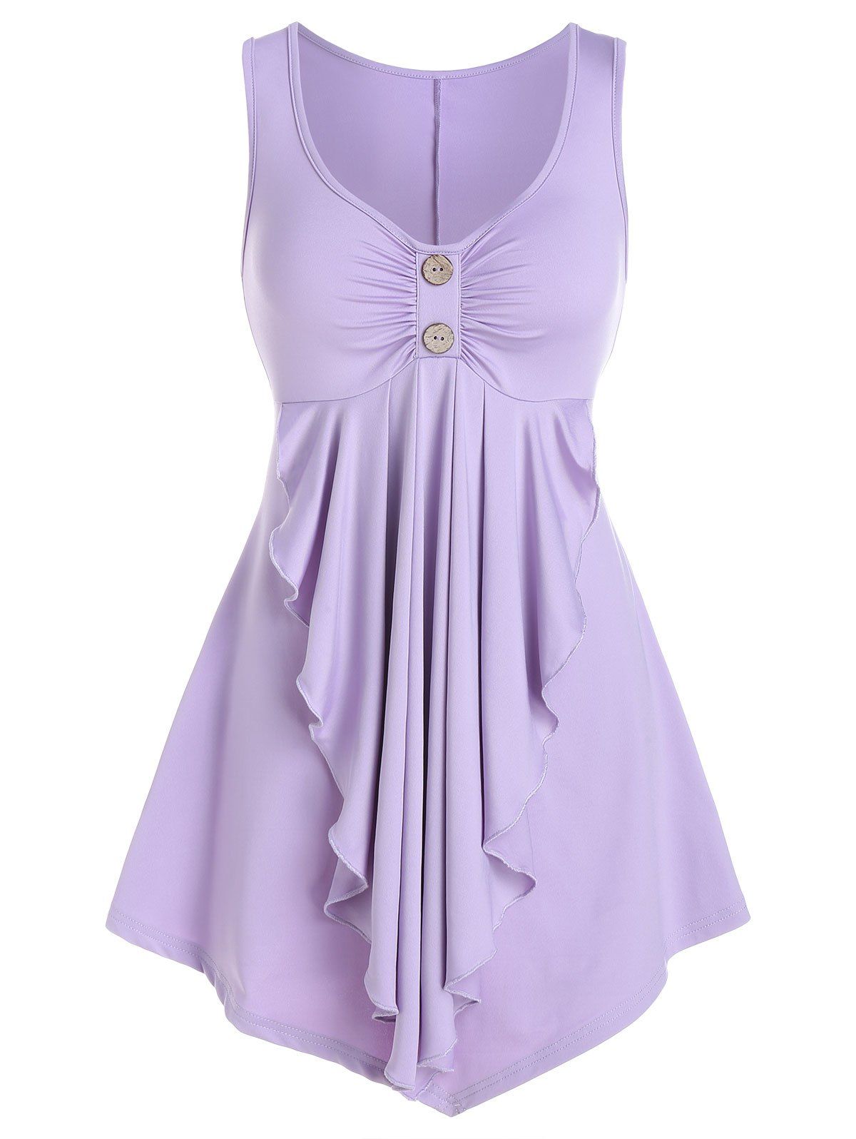 

Mock Button Ruffle Front Skirted Tank Top, Lilac