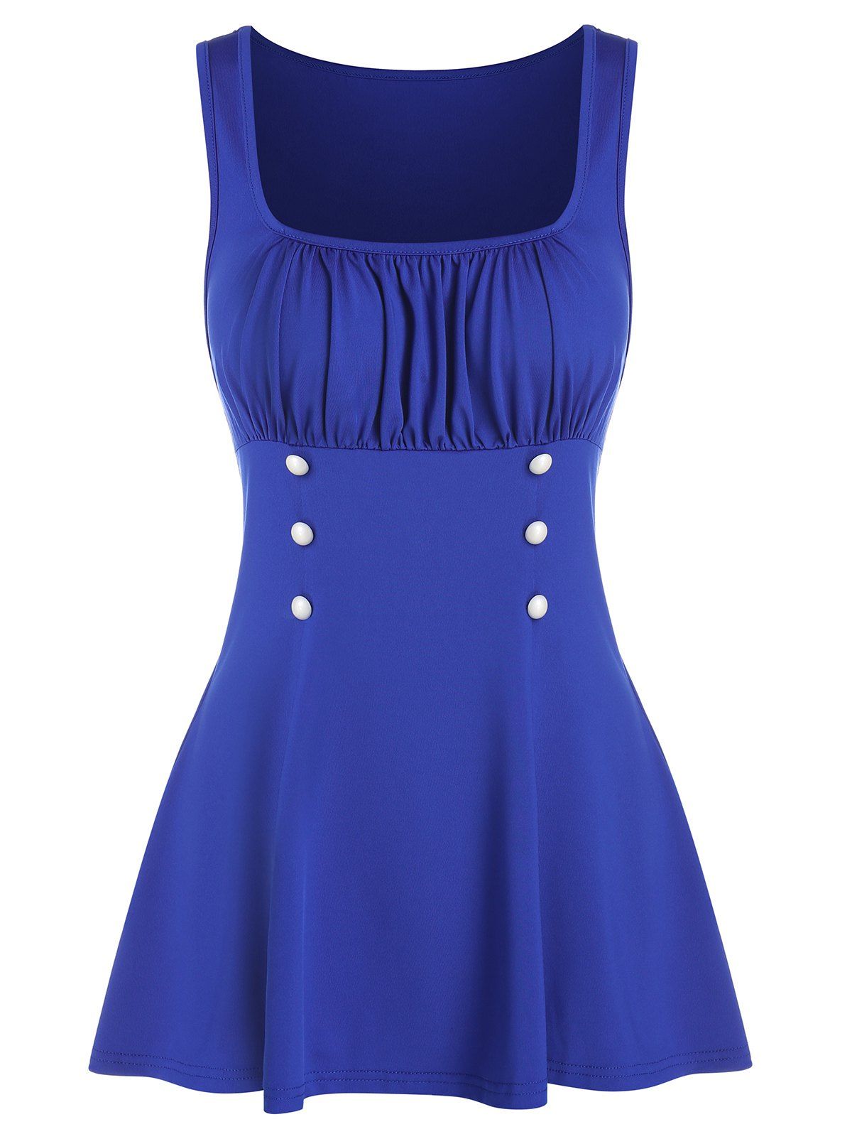 Square Neck Ruched Longline Tank Top, Navy blue
