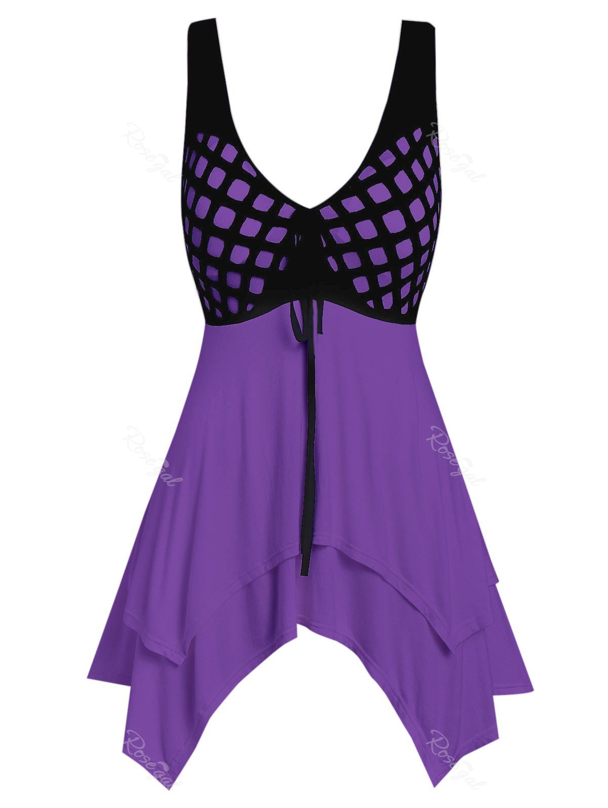 

Plus Size Contrast Asymmetrical Tiered Tank Top, Purple iris