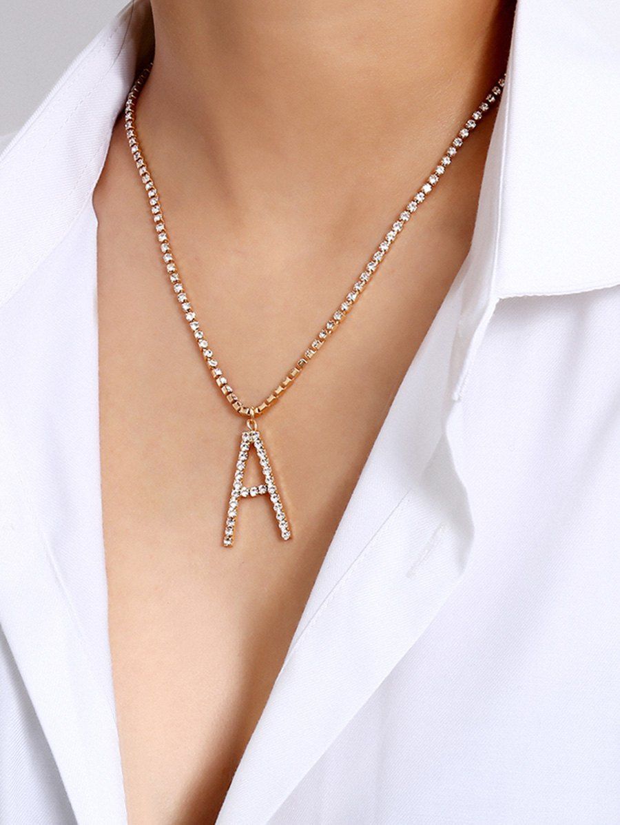 

Rhinestone Letter A Shape Pendant Necklace, Gold