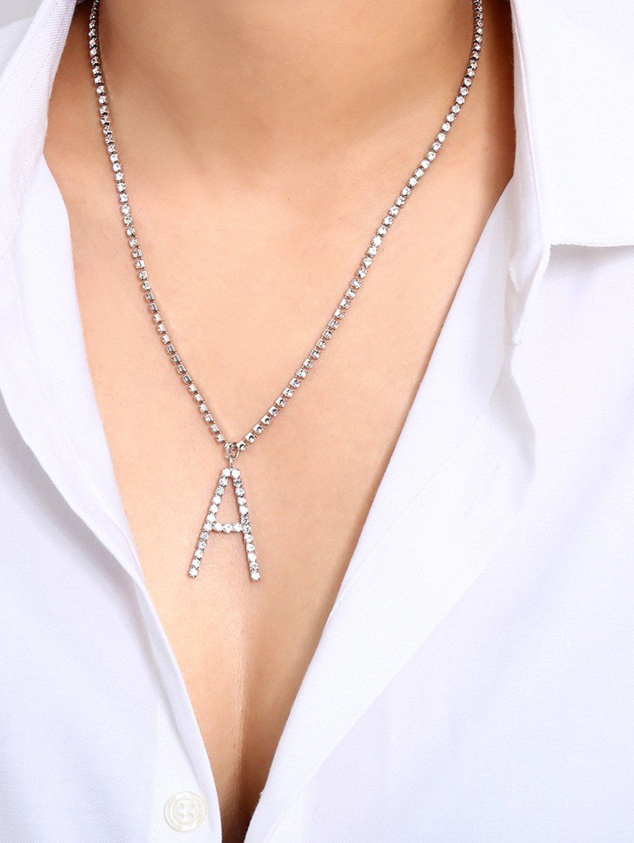 

Rhinestone Letter A Shape Pendant Necklace, Silver