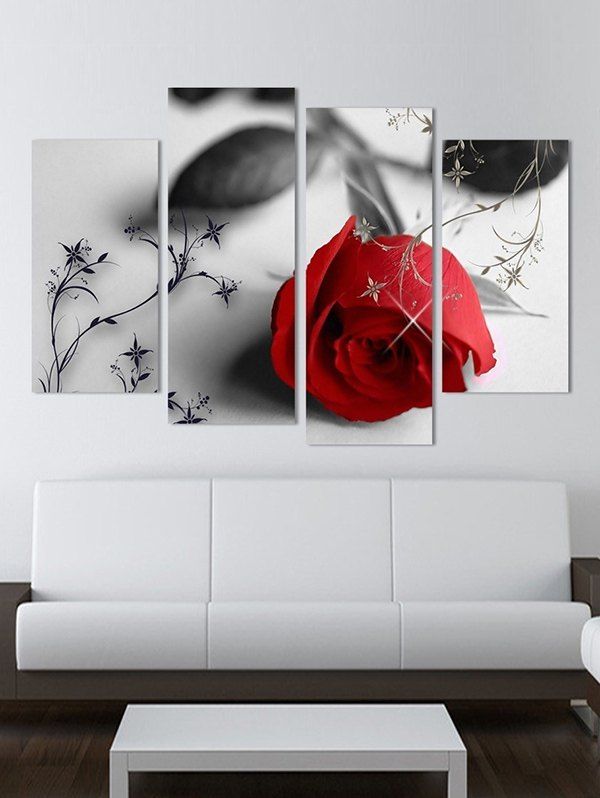 

Rose Flower Pattern Unframed Split Paintings, Multi-a