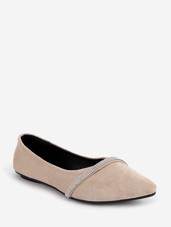 

Rhinestone Strap Pointed Toe Ballet Flats, Beige
