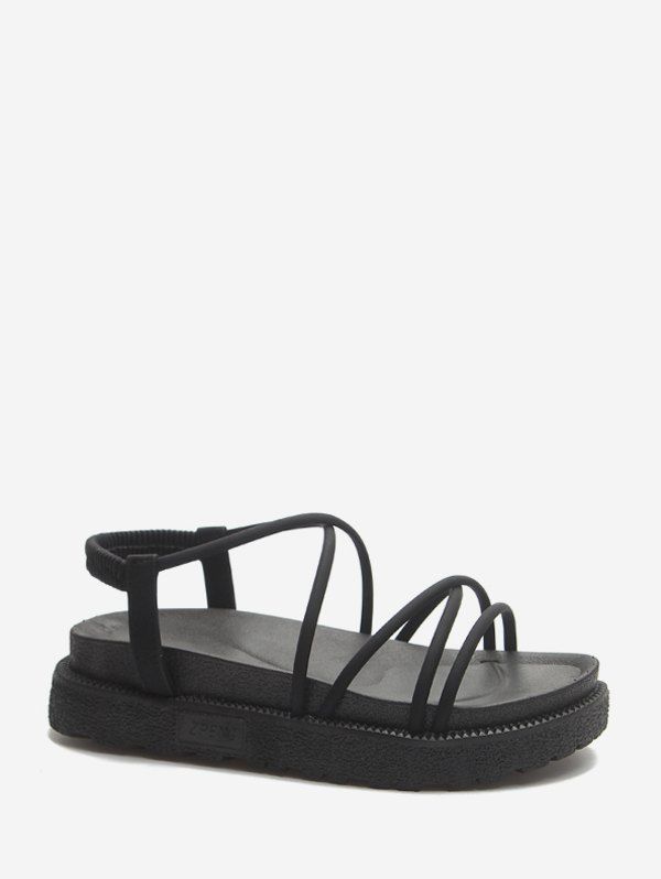 Strappy Ankle Strap Platform Sandals, Black