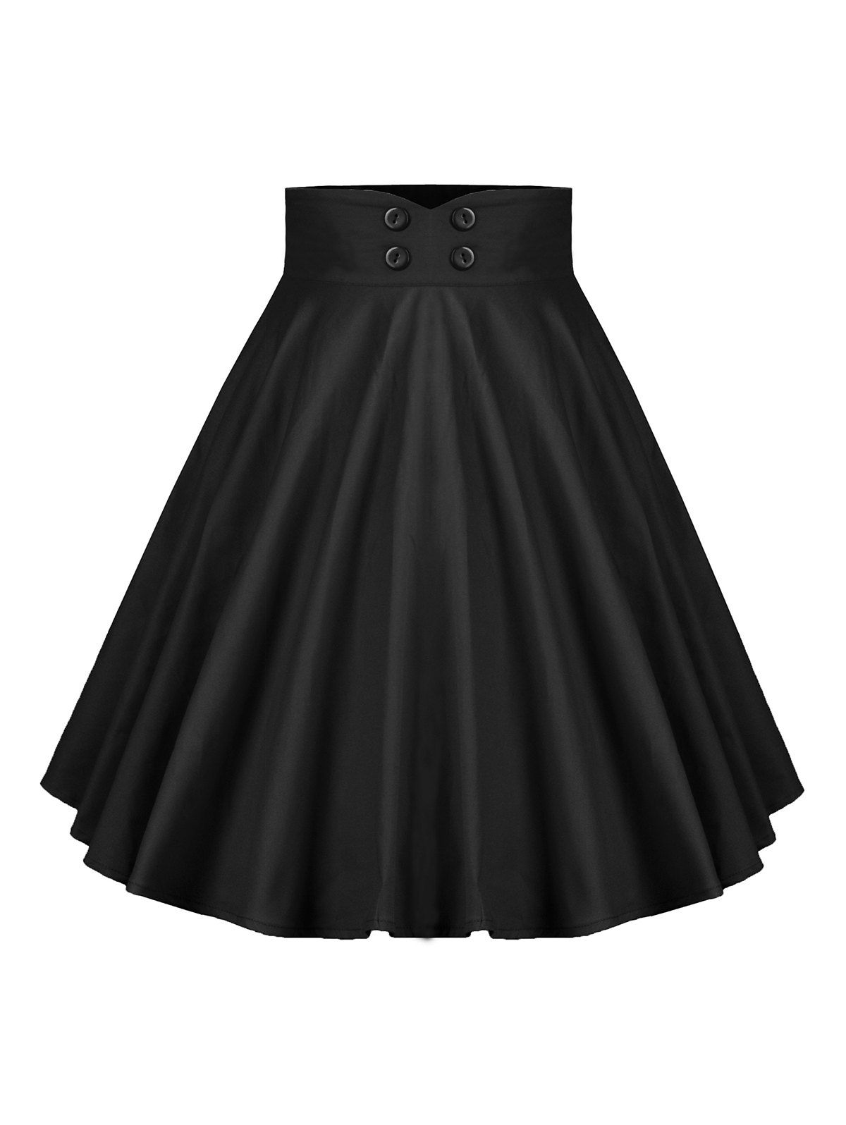 Buttoned A Line Pleated Skirt, Black