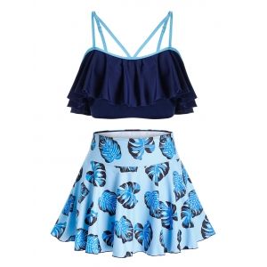 

Plus Size Palm Print Ruffle Tankini Swimwear, Multi