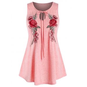 

Plus Size Embroidered Keyhole Tank Top, Light pink