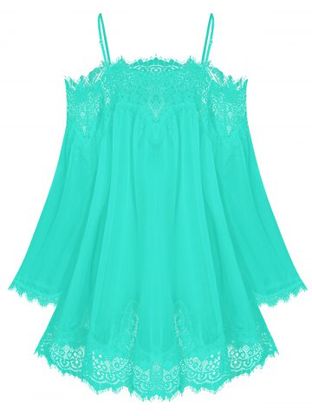 Lace Insert Open Shoulder See Through Chiffon Cover Up