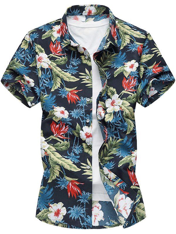 

Floral Palm Tree Button Down Shirt, Multi-a