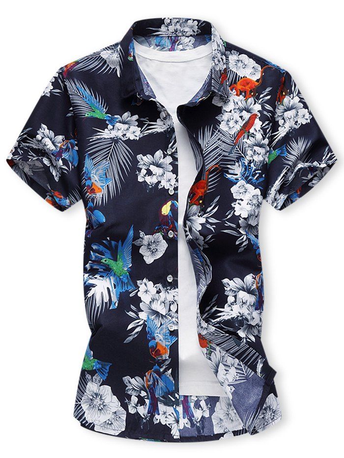 

Floral Print Short Sleeved Hawaiian Shirt, Multi-a