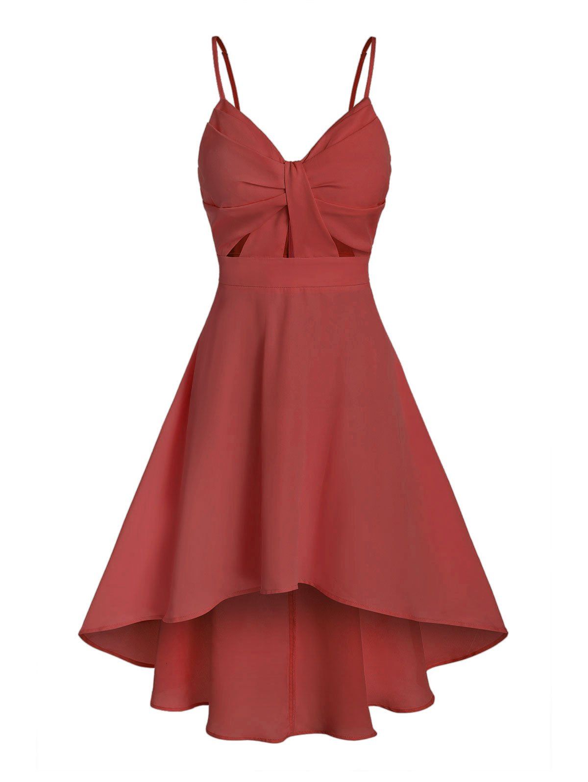 

Plain Front Knot High Low Dress, Red wine