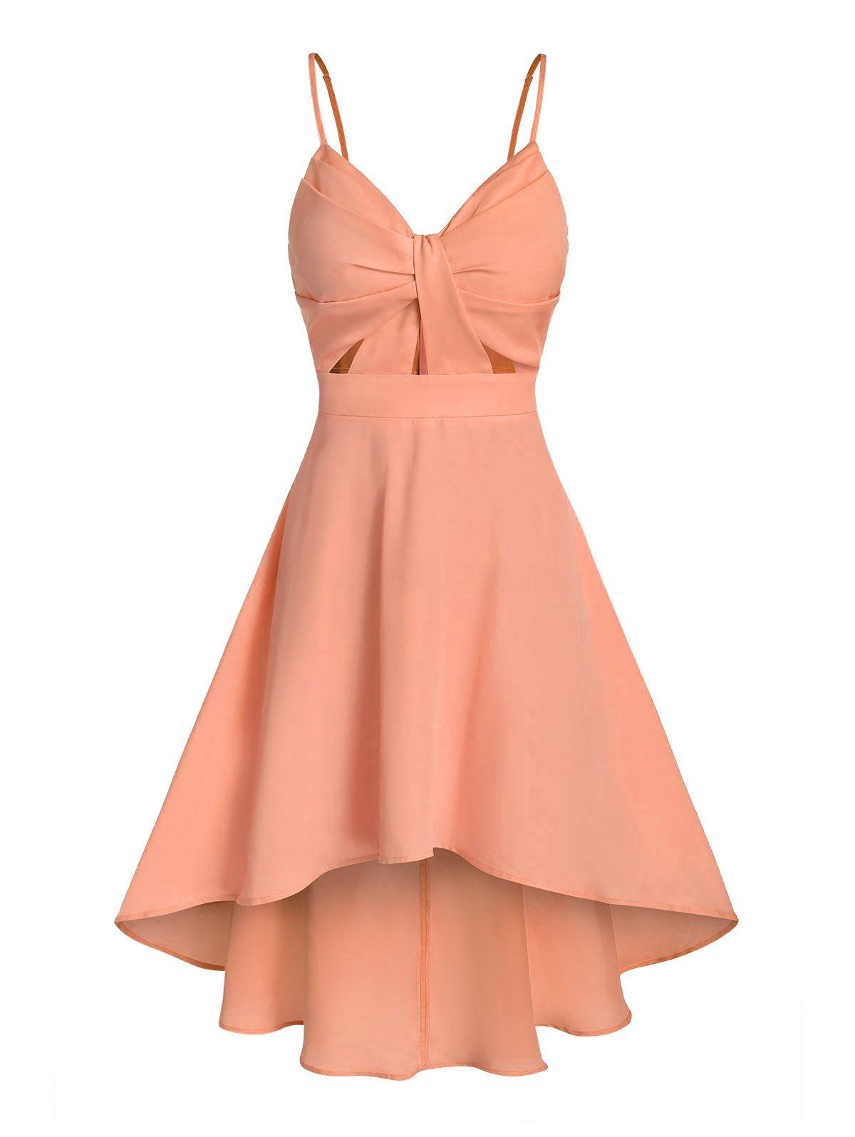 

Plain Front Knot High Low Dress, Orange salmon