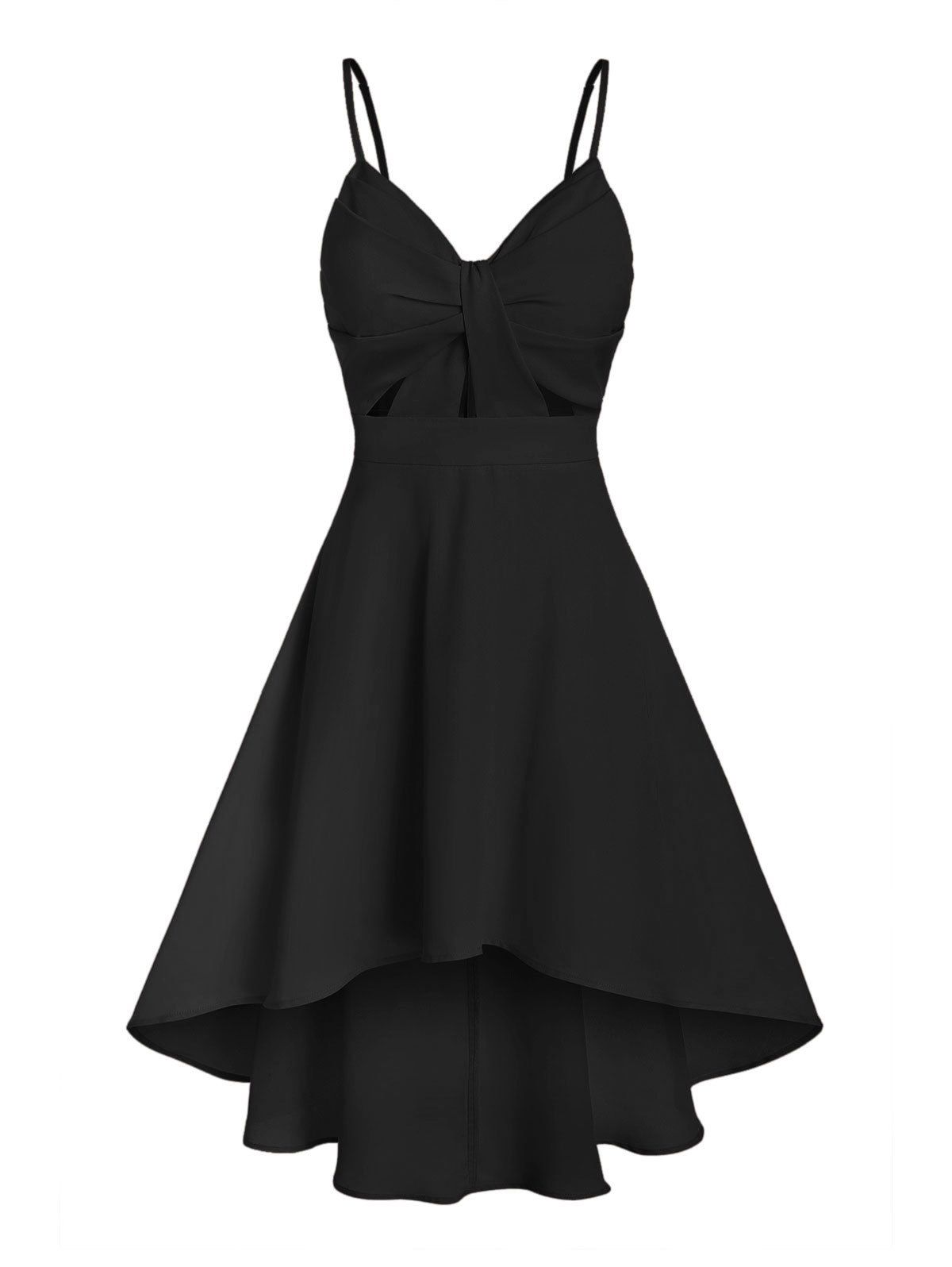 

Plain Front Knot High Low Dress, Black