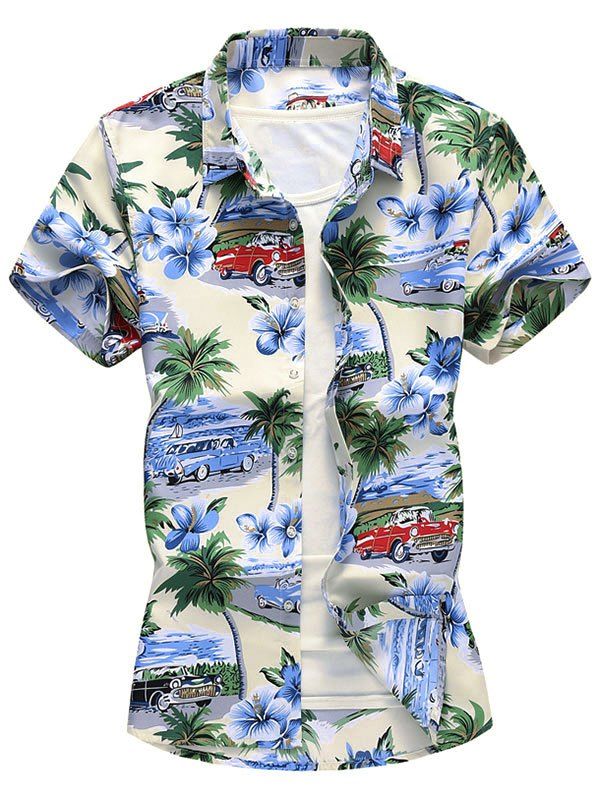 

Palm Tree Car Floral Button Down Shirt, Multi-a