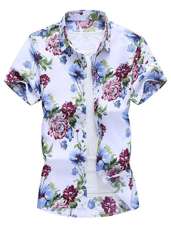 

Floral Button Down Short Sleeve Shirt, Multi-a