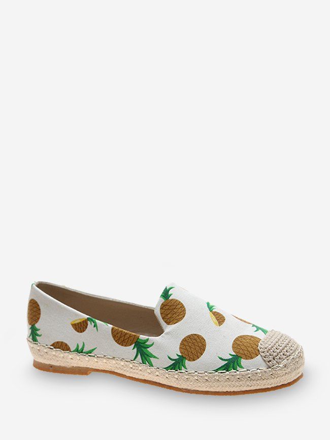 

Fruit Print Cloth Loafer Flat Shoes, Sun yellow
