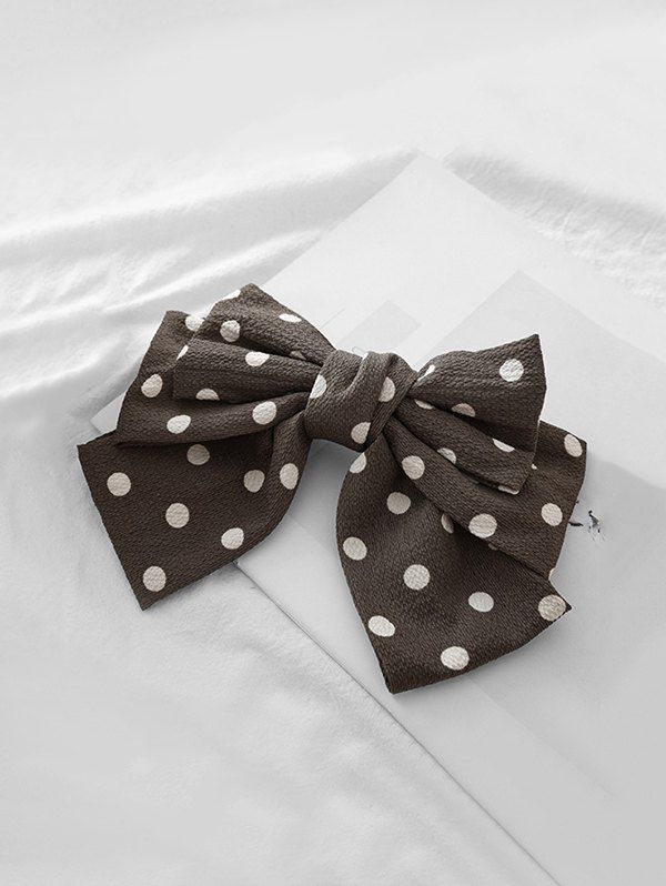 

Dots Printed Bowknot Fabric Hair Clip, Gray
