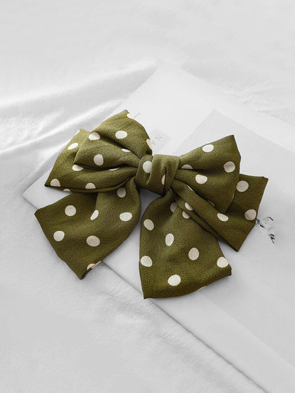 

Dots Printed Bowknot Fabric Hair Clip, Army green