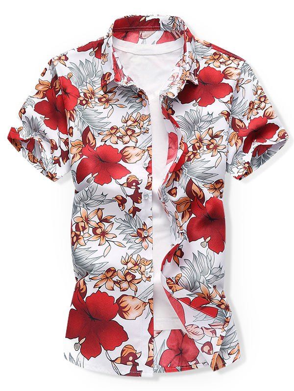 

Floral Short Sleeve Button Down Shirt, Red