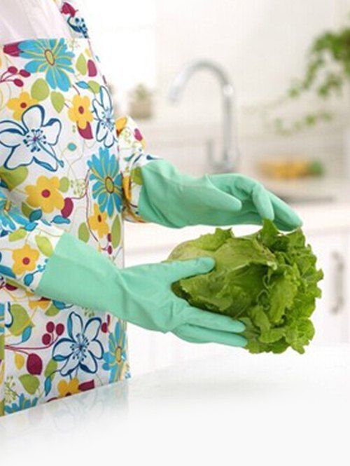 

Kitchen Tool Floral Print Fleece Dishwashing Gloves, Light aquamarine