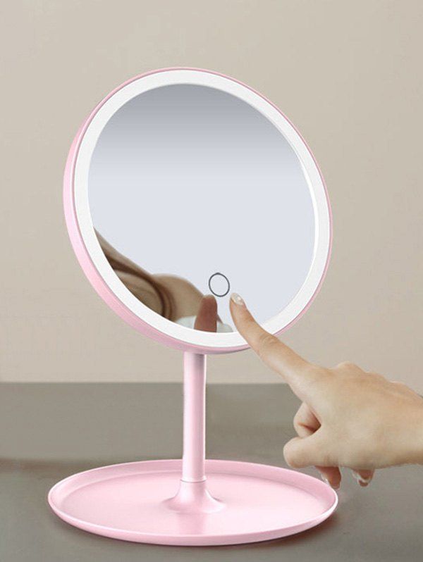 

Portable Folded Round Makeup Mirror with LED Lights, Pink