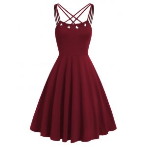 

Crossbanding Collar Solid A Line Dress, Red wine