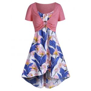 

Floral Print Cami Dress With Crop Top Set, Pink rose