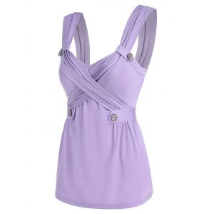 

Ruched Button Detail Crossover Tank Top, Light purple