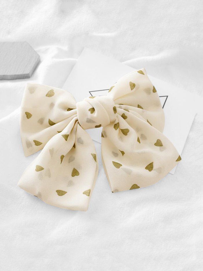 

Bowknot Heart Print Chiffon Hair Clip, Beige