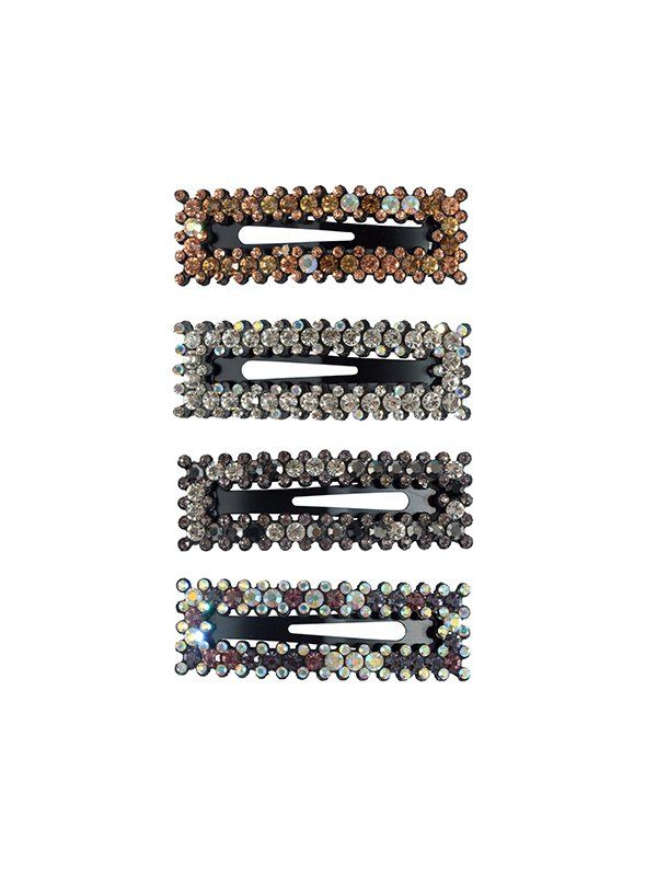 

4Pcs Rectangle Rhinestone Hairgrips Set, Multi