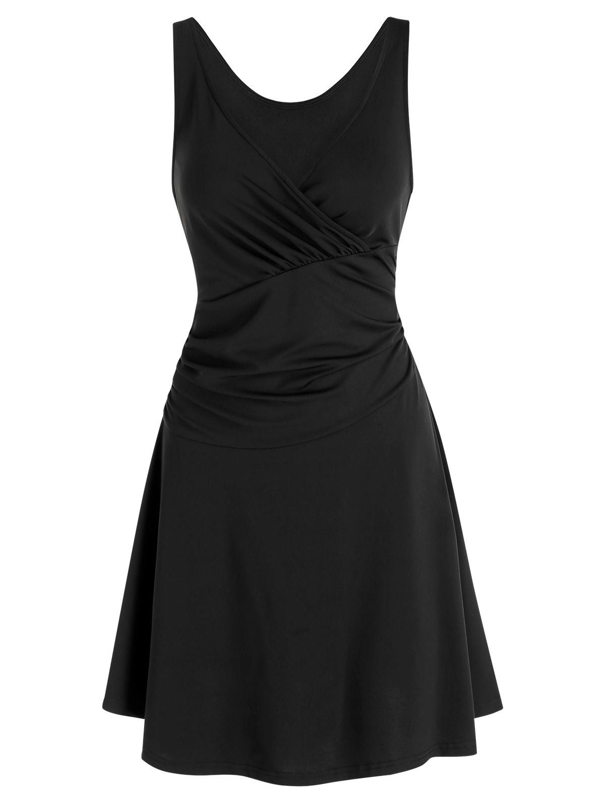 

Sleeveless Plunge Neck Ruched Mini Dress, Black