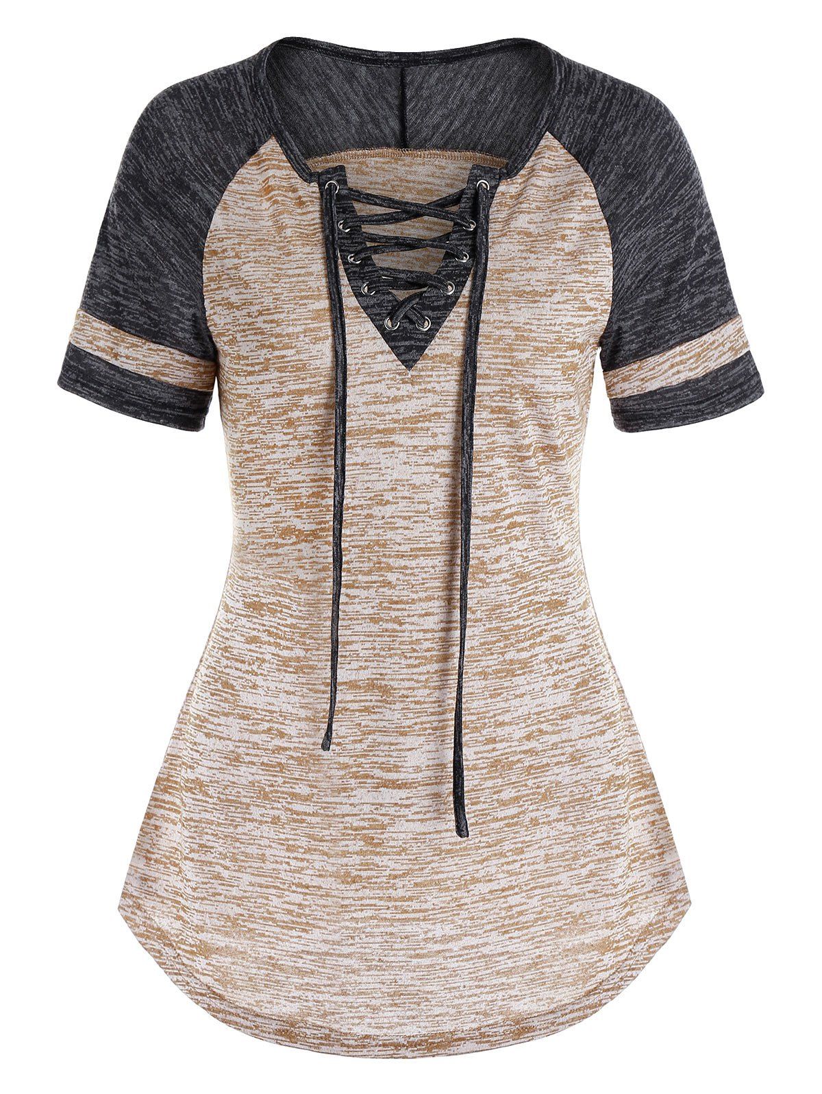 

Space Dye Print Raglan Sleeve T-shirt, Light coffee