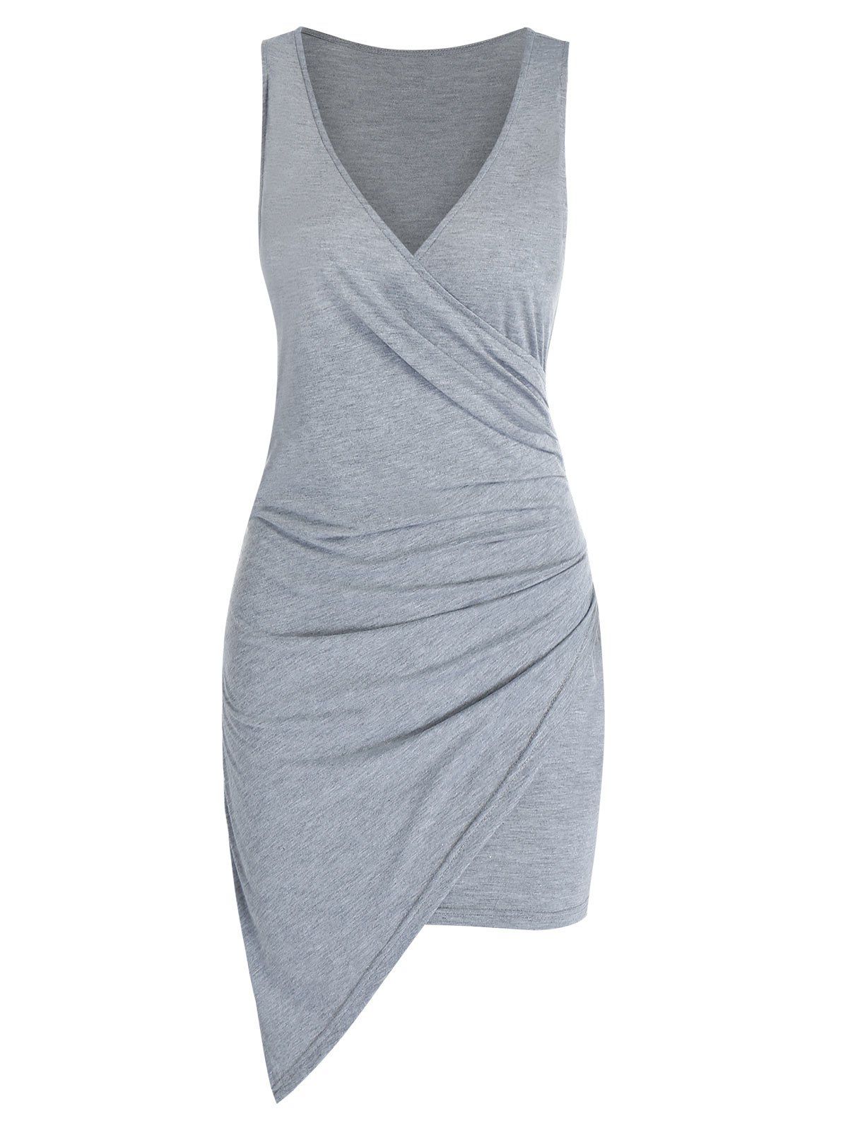 

Sleeveless Plunge Neck Asymmetric Sheath Dress, Light gray